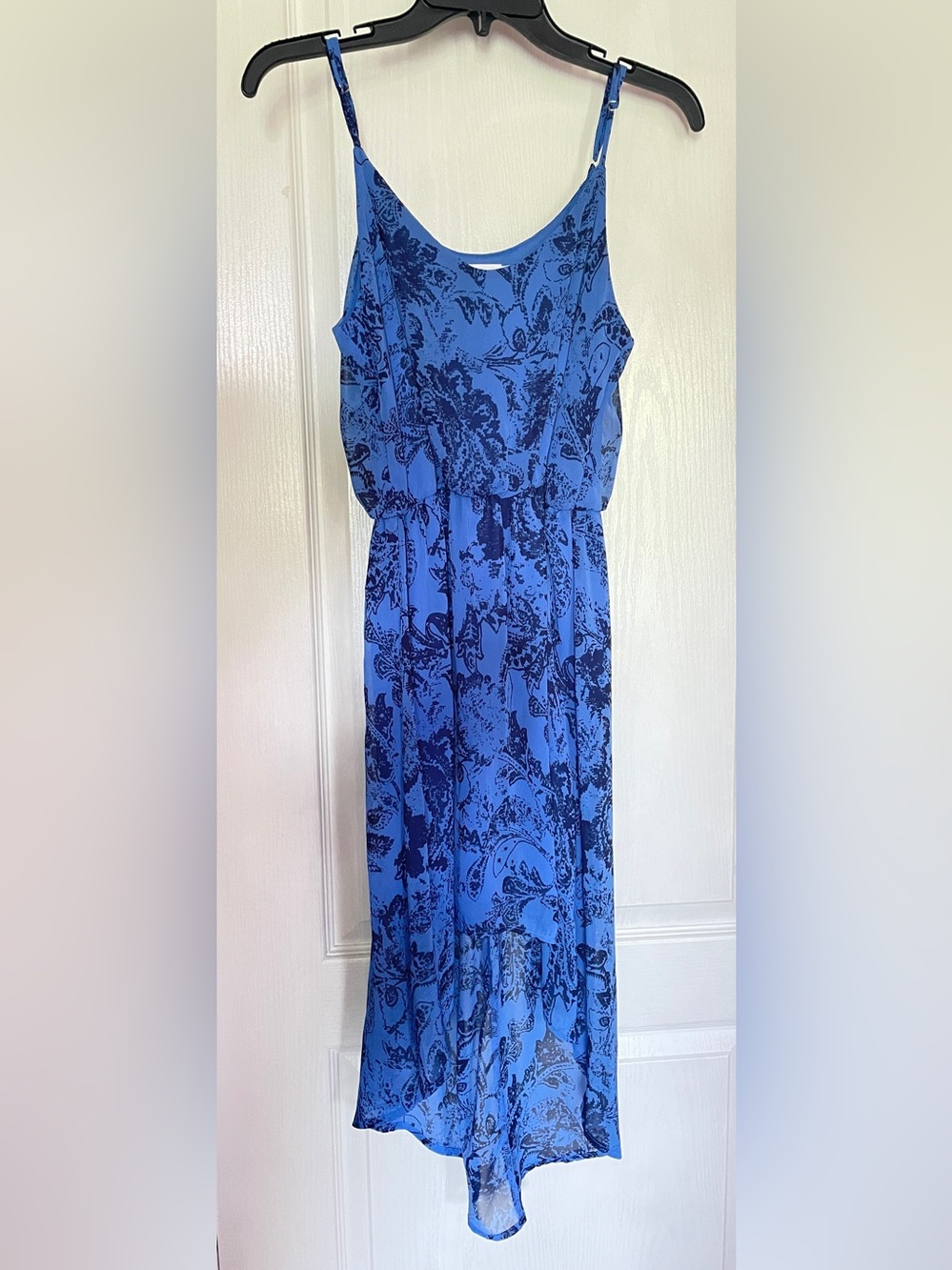 Lush Royal Blue Floral-Print Sleeveless High/Low Dress